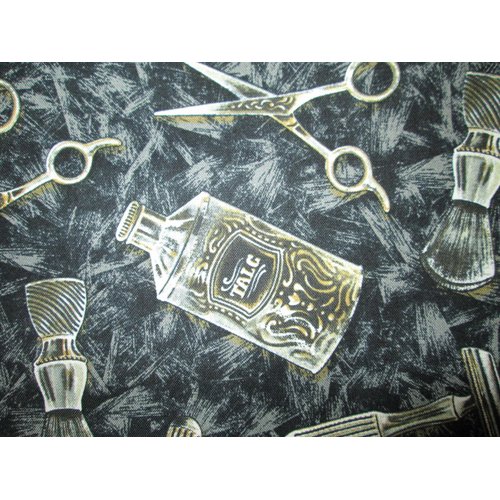 Shaving Items Hipster Mens Razor Scissors BLK Cotton Fabric Fat Quarter Fabric