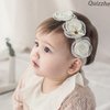 Quizzhe Baby Girls Pearl Floral Headband Soft Breathable Lace Flower Hairband Infant Baptism Christening Beanie Cap Newborns Hairband for Toddlers Baby Birthday Gifts (White)