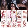 Halloween Terror Scar Temporary Tattoo Stickers Simulation Fake Bloody Wound Scab Horror Body Face Zombie Prank Makeup Waterproof Decals for Women Carnival Cosplay Party Decor 10 Sheets