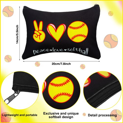 Kajaia 24 Pcs Softball Party Favors Softball Cosmetic Bag Sport Hair Scrunchies Softball Bracelet Travel Pouch Canvas Makeup Bags Softball Hair Ties Bands for Women Girls Team Gifts(Cute)
