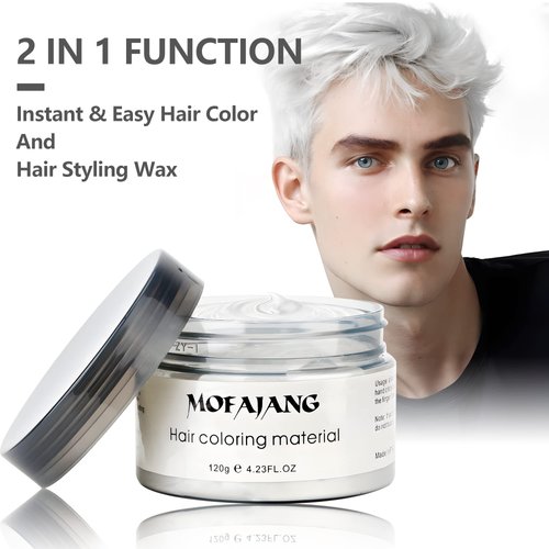 White Hair Color Wax Pomades 4.23 oz - Natural Hair Coloring Wax Material Disposable Hair Styling Clays Ash for Cosplay, Party (White)