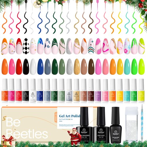 beetles Gel Polish Nail Art Polish Gel Liner Pastel Nail Polish White Black Red Glitter Neon Gel Nail Polish Paint Swirl Built Thin Brush in Bottle Soak off Uv Gold Gel Nail Women Gifts