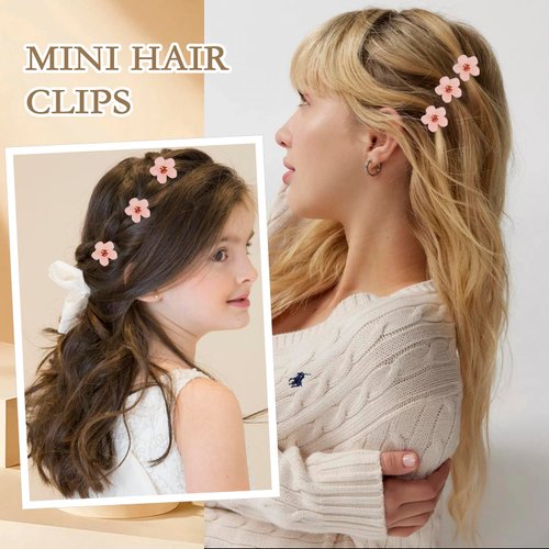 Atoden Mini Flower Hair Clips Pink Small Claw Clips for Thin Fine Hair 24Pcs Mini Jaw Clips Cute Tiny Floral Clips for Bangs Decorative Hair Accessories for Women Girls