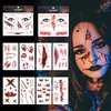 Fssqii Halloween Temporary Tattoos 20 Sheet Scary Face Tattoos Sticker Big Mouth Fake Scars Stitches Bloody Horror Tattoo Stickers Scratch Wound Scab Tattoo Stickers (Set C)