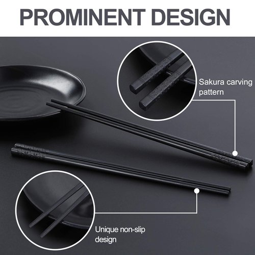 GADIEDIE Chopsticks10 Pairs Reusable Fiberglass Chopsticks Non-Slip Chopsticks Beginners Chopsticks Dishwasher Safe for Chinese style Japanese Food Cooking Chopsticks(9.5"Black cherry blossom)