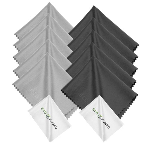 ECO-FUSED Microfiber Cleaning Cloth - 6 x 7 Black/Grey Microfiber Cloth with White Cleaning Cloth - 12 Pack Microfiber Cleaning Cloth for Glasses & Camera Lens