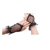 Olbye Womens' Wedding Gloves Fingerless Rhinestone Black Lace Gloves for Brides Lace Bow Gloves Short (Black)