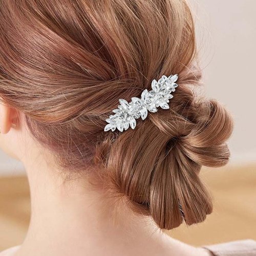 WHAVEL Rhinestone Crystal French Barrette Clips - Vintage Bridal Wedding Hair Pins and Accessories for Women, Bride, Bridesmaid (Silver)