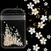 3D Flower Caviar Beads Nail Art Decals Charms for Nails, White Pink 3D Acrylic Flower Nail Charms with Pearl Golden Caviar Beads for Women DIY Manicures Salon Accessories