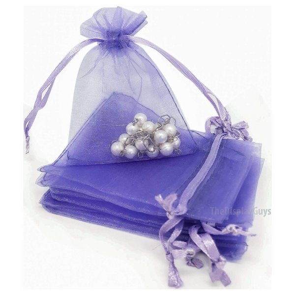 TheDisplayGuys 48-Pack 6x8 Lavender Sheer Organza Gift Bags with Drawstring, Goodie Bags for Jewelry, Candy Bags, Treat Bags, Wedding Favors Small Mesh Bags