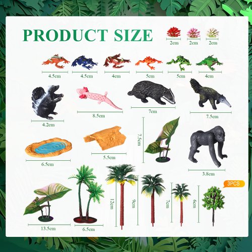 Sratte 26 Pcs Rainforest Animals Figures Playset Include Jungle Animals Figures Model Trees Rain Forest Diorama Project Supplies for Cake Topper Toddlers Gift Birthday Party Decor(Tray Not Included)