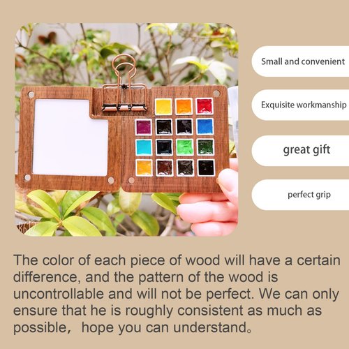 Mini Watercolor Palette,Travel Watercolor with Lid,Wooden Colour Palette Box for Painting Gift for Painters 15 Grids Box - Gift a Clip,Pocket Watercolor Book,Mini Sketchbook