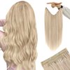 YoungSee Wire Hair Extensions Highlights Wire Real Human Hair Extensions Ash Blonde Highlights Bleach Blonde with Strawberry Highlights Hair Wire Extensions for Natural Look 18In 80G