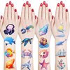 Ocean Animals Temporary Tattoos for Kids, Sea Life Tattoos for Kids Party Favors, Jellyfish Dolphin Shark Octopus Fish Star Crab Tattoo Stickers for Baby Shower Girls Boys Gifts