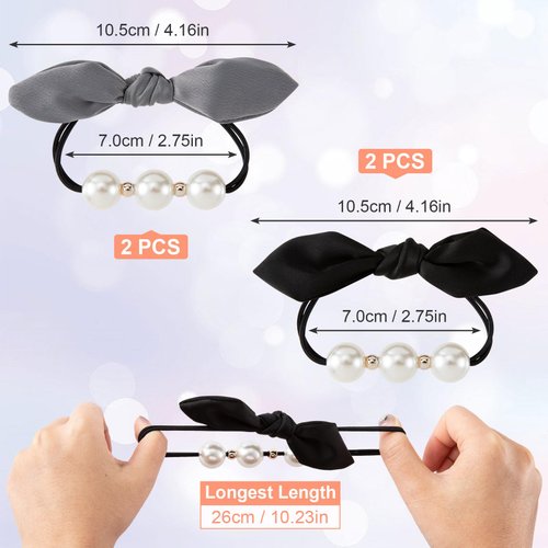 KIKOOD 4pcs Bow Ponytail Holder Pearl Bow Hair Scrunchies Korean Rabbit Bunny Hair Elastic Ties Multi Cloth Bowknot Layer Hair Ring with Pearls Hair Rope Hairband for Women Girls
