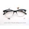 Women Reading Glasses 3.5 4 Pair Stylish Ladies Readers with Comfort Spring Hinge Pattern Design Pouch Included Black