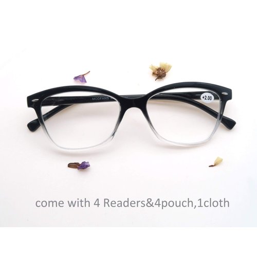 Women Reading Glasses 3.5 4 Pair Stylish Ladies Readers with Comfort Spring Hinge Pattern Design Pouch Included Black