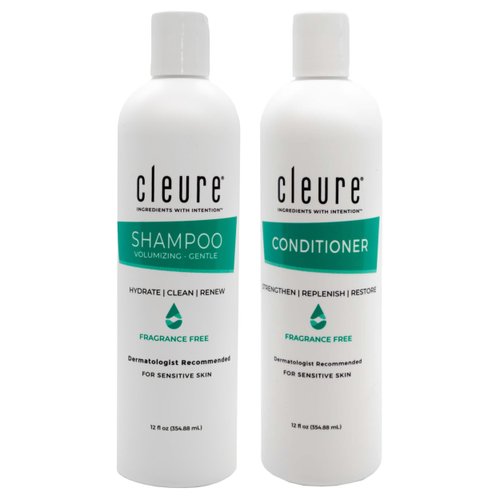 Cleure Shampoo and Conditioner Set Sulfate Free, Fragrance Free for Sensitive Skin - Volumizing Shampoo & Hydrating Conditioner (12 Oz each, Pack of 2)