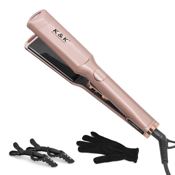 K&K Hair Straightener for Hair Professional 1.5 Inch Flat Iron 3D Floating Titanium Ceramic PTC Fast Heated Automatic Adjustable 50°F-450°F 60min Auto -Off