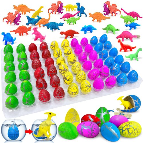 iGeeKid 60 Pack Dinosaur Eggs Dinosaur Birthday Party Favors Hatching Dinos Egg Grow in Water Crack with Assorted Color Hunting Game Goodie Bags Stuffers for Toddler Kids 3-10 Boys Girls