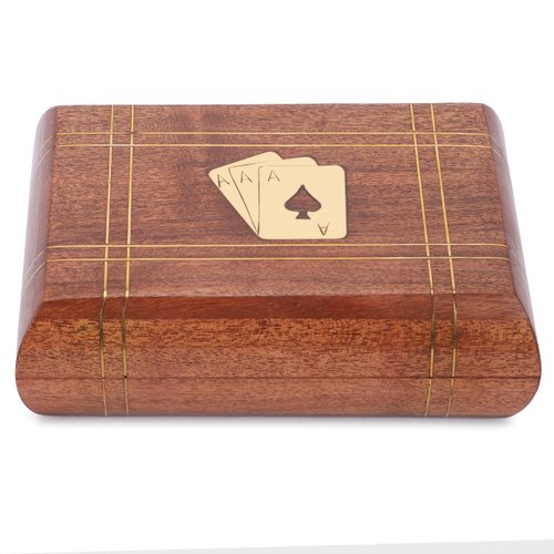 Ajuny Handcrafted Decorative Wooden Double Deck Playing Card Box Holder Storage Case Organizer With 2 Set of Playing Cards Anniversary Housewarming Gifts