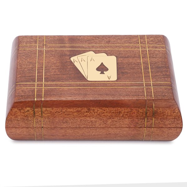 Ajuny Handcrafted Decorative Wooden Double Deck Playing Card Box Holder Storage Case Organizer With 2 Set of Playing Cards Anniversary Housewarming Gifts