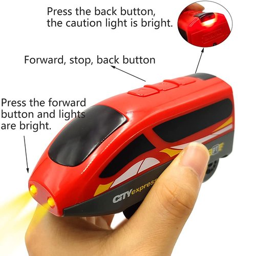DSHMIXIA Battery Operated Trains for Wooden Train Track Set Locomotive with Light for Toddlers 3 4 5 Year Old Boys Red High Speed Magnetic Couplings with Passengers(Without Battery)