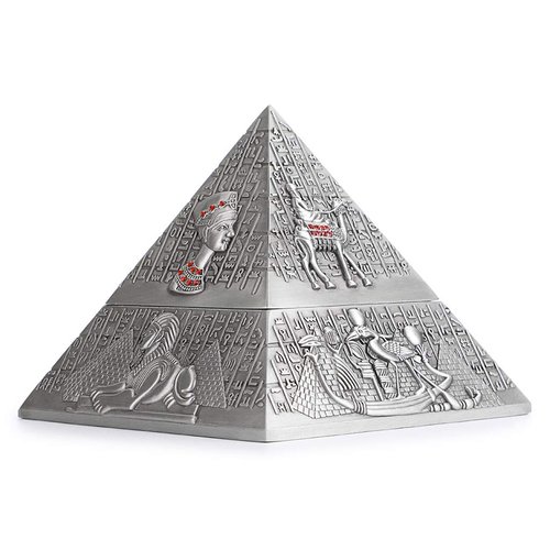 Hipiwe Windproof Metal Pyramid Ashtray - Vintage Egyptian Style Cigarette Ashtray Holder with Lid, Desktop Tobacco Ash Tray for Outdoor Indoor, Patio, Office, Home Decorative Art, Silver