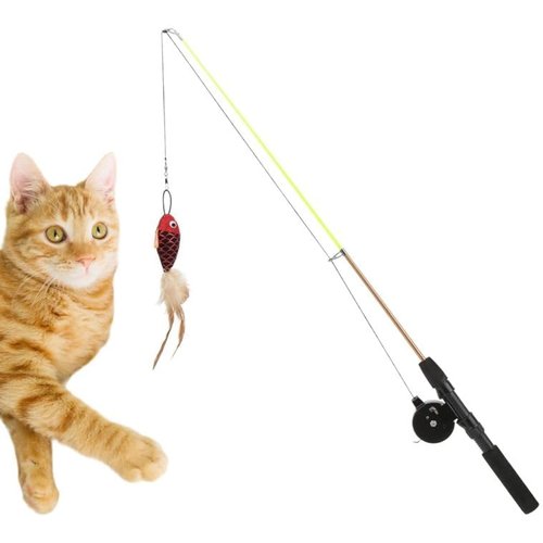 KOTYA Cat Fishing Pole Toy with Feather Lure - Cat Fishing Rod and Reel Combo in a Durable Toy Fishing Pole - Premium Cat Fish Toy to Promote Physical Activity - Retractable Cat Wand