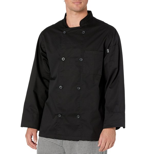 Chef Code Men's 8 Pearl Button Chef Coat, Black, M