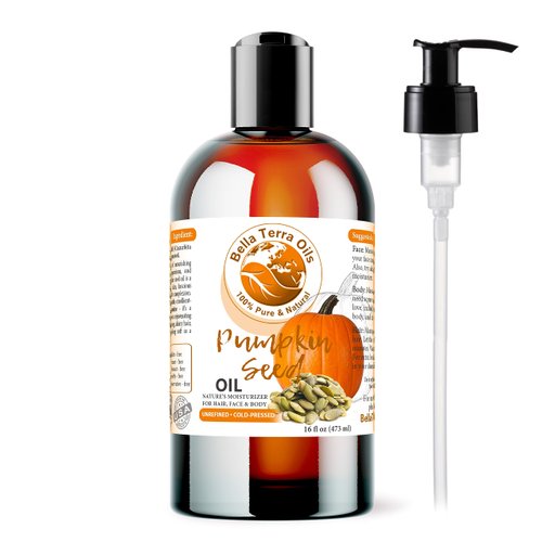 Bella Terra Oils - Organic Pumpkin Seed Oil 16oz - An Ode to Organic Pumpkin's Nutrient Array, Packed with Cucurbitin & Essential Amino Acids, A Skin's Cherished Elixir
