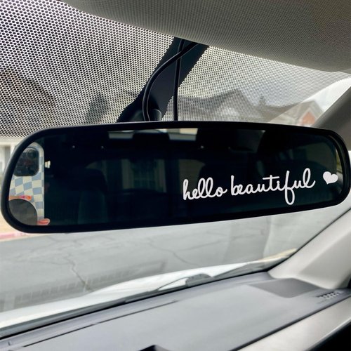 3x Hello Beautiful Rearview Mirror Decal,Vinyl Car Decals For Women,Vanity Mirror Stickers,Girl Car Decal Gifts,Car Window Decal,Car Mirror Sticker,Car Window Decal, Self Affirmations Decal
