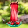 Billion Sky Glass Hummingbird Feeder for Outdoors Hanging, New Base Leak Proof, Rustproof, Fade Proof, Minimalist Bottle Shape, 6 Simulation Flowers Feeding Ports, Garden Decoration(Red)