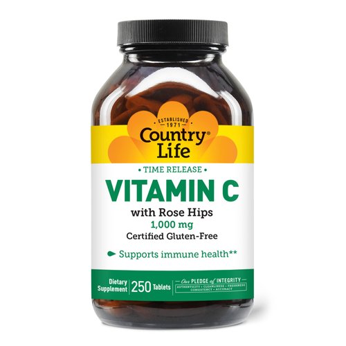 Country Life Time Release Vitamin C with Rose Hips, Supports Immune Health, 1,000mg, 250 Tablets,...