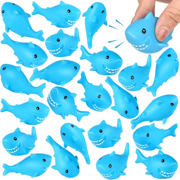 30 Pieces Rubber Sharks Blue Rubber Bath Sharks Cute Squeezable and Squeak Shark Small Rubber Sharks Bathtub Swimming Rubber Sharks Toys for Birthday Shower Bathtub Pool Party Favors