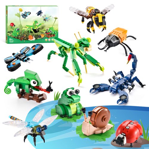 BNG 10 Insects Collection Building Blocks,2 in1 Insects & Bugs and ReptilesToy Building Sets for Adults,Beetle,Butterfly,Bee,Suprise Gift for Him/Her 8 9+,Birthday Christmas (946PCS-Normal Size)