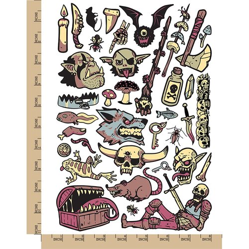 Dark Dirty Goblin Dungeon Fantasy Temporary Tattoo Water Resistant Fake Body Art Set Collection - Color (One Sheet)