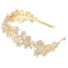 Ammei Headpiece Wedding Headband Crystal Bridal Headdress Flower Design Headpiece For Women (Gold)