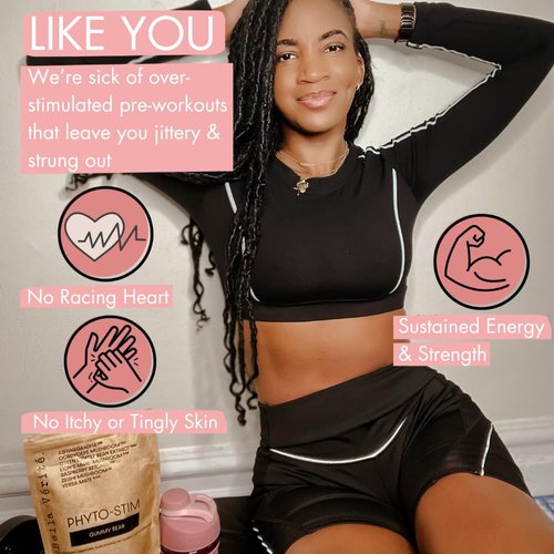 Bella Vérité Phyto Stim - Natural Sports Nutrition Pre Workout Powder - Endurance & Energy Powder with Yerba Mate, Ashwagandha, & Mushroom + 100mg Caffeine - Gummy Bear Flavor (30 Servings)