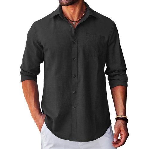 COOFANDY Men's Oxford Dress Shirt Casual Regular Fit Stretch Long Sleeve Untucked Shirt Black