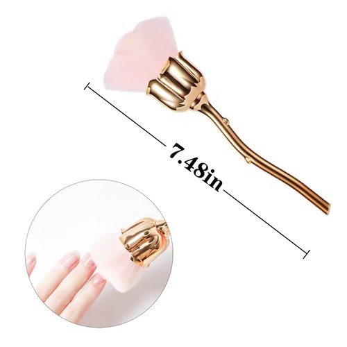 3 Pcs Nail Art Dust Powder Remover Cleaner Brush, Rose Shape Long Handle Nail Art Brush for Nail Trimming Cleaning Makeup Brush Tools