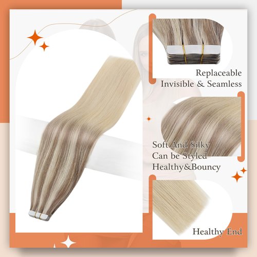 Full Shine Tape in Hair Extensions Human Hair 12Inch Color 18 Ash Blonde Fading to 22 and 60 Platinum Blonde Human Hair Extensions Tape in Invisible Tape in Hair Extensions Skin Weft Tape 30Gram 20Pcs