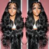 ANDRIA 13x4 HD Lace Front Wigs Body Wave Lace Frontal Wig Loose Wave Natural Black Glueless Lace Wigs with Baby Hair Pre Plucked Hairline Synthetic Heat Resistant Fiber Hair 200% Density 28 Inch Wig