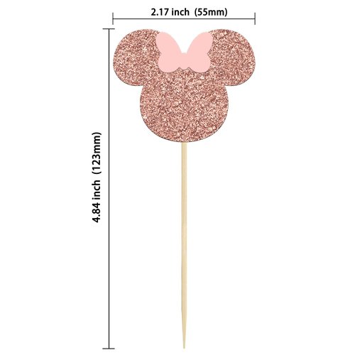 Gyufise 36Pcs Mouse Inspired Cupcake Toppers with Pink Bow Rose Gold Glitter Mini Mouse Cupcake Picks Decorations for Baby Shower Wedding Kids Birthday Party Supplies
