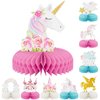 Adeyoo 9 PCS Unicorn Rainbow Honeycomb Centerpieces,Unicorn Centerpiece for Table Birthday Party Decorations Pastel Table Topper Centerpiece for Girls Princess Theme Birthday Baby Shower Party Decor