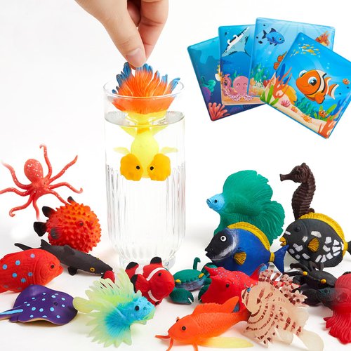 16 Pack Set Mold Free Bath Toys for Kids Toddlers, Color Changing Sea Animal, Squishy Mini Sea Creature, Realistic Fish Toys,for Bathtub,Pool, under the Sea Party Decorations,Cake Topper,Rewards,Gifts