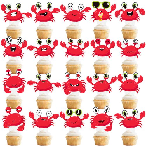 Crab Cupcake Toppers 48Pcs Crab Birthday Party Decorations Crab Theme Cake Decorations Crab Party Cupcake Picks for Ocean Sea Animals Baby Shower Supplies