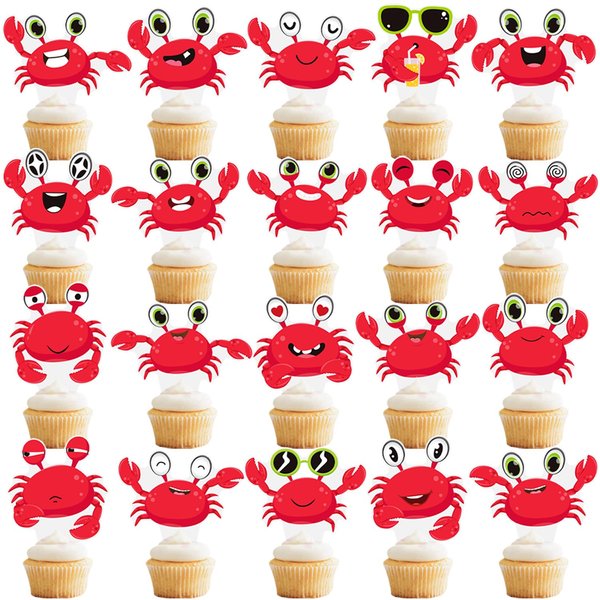 Crab Cupcake Toppers 48Pcs Crab Birthday Party Decorations Crab Theme Cake Decorations Crab Party Cupcake Picks for Ocean Sea Animals Baby Shower Supplies