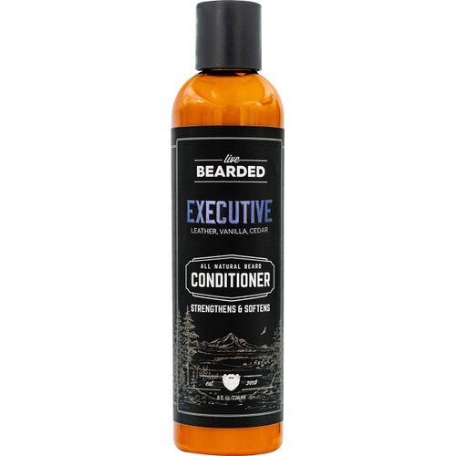 Live Bearded: Beard Conditioner - Executive - Facial Hair Conditioner - 8 oz. - Strengthens and Softens - All-Natural Ingredients with Biotin, Coconut Oil, Argan Oil, and Caffeine - Made in the USA