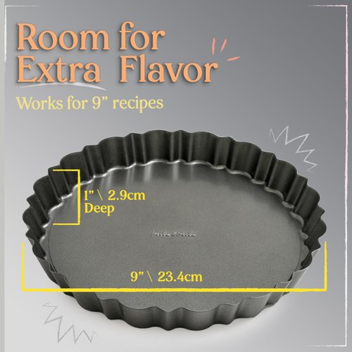 Patz&Patz Fluted Tart Pan with Removable Bottom - 9 in. Nonstick Carbon Steel pie pan With Crust Shaper Ring - for Pies, Tarts, and Quiche Baking Dish